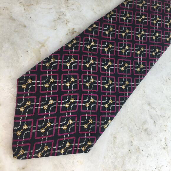 HENRY GRETHEL BLACK BURGUNDY GOLD WHITE ALL SILK TIE0 - Picture 3 of 11